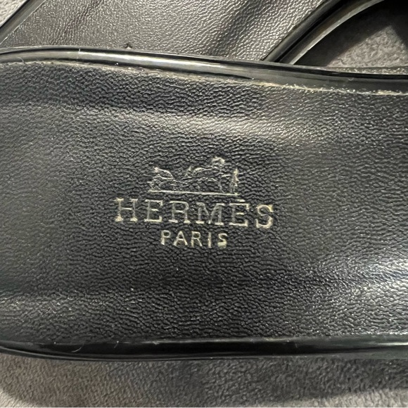Hermes Oran Black Patent Leather Slip-on Sandals Size 8.5 - Picture 12 of 16